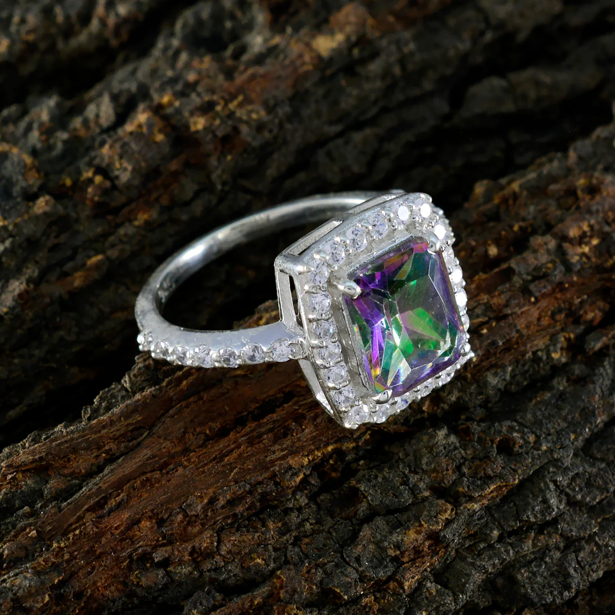 Mystic Quartz Halo Egyptian Silver multicolor Gems Minimal Cultural Ring Jewellery - Image 3