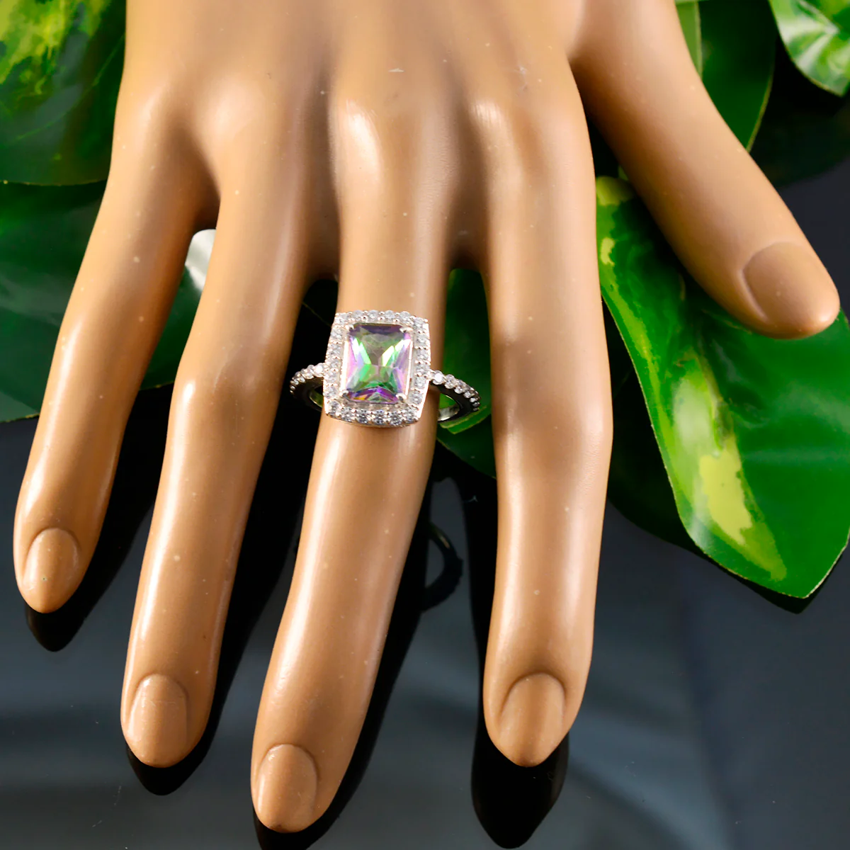 Mystic Quartz Halo Egyptian Silver multicolor Gems Minimal Cultural Ring Jewellery - Image 5