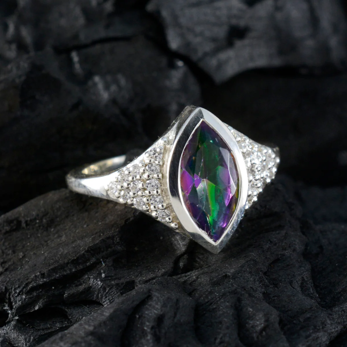 Mystic Quartz Halo Russian Sterling Silver multicolor Gemstone Featherlight Graceful Ring Jewelry - Image 4