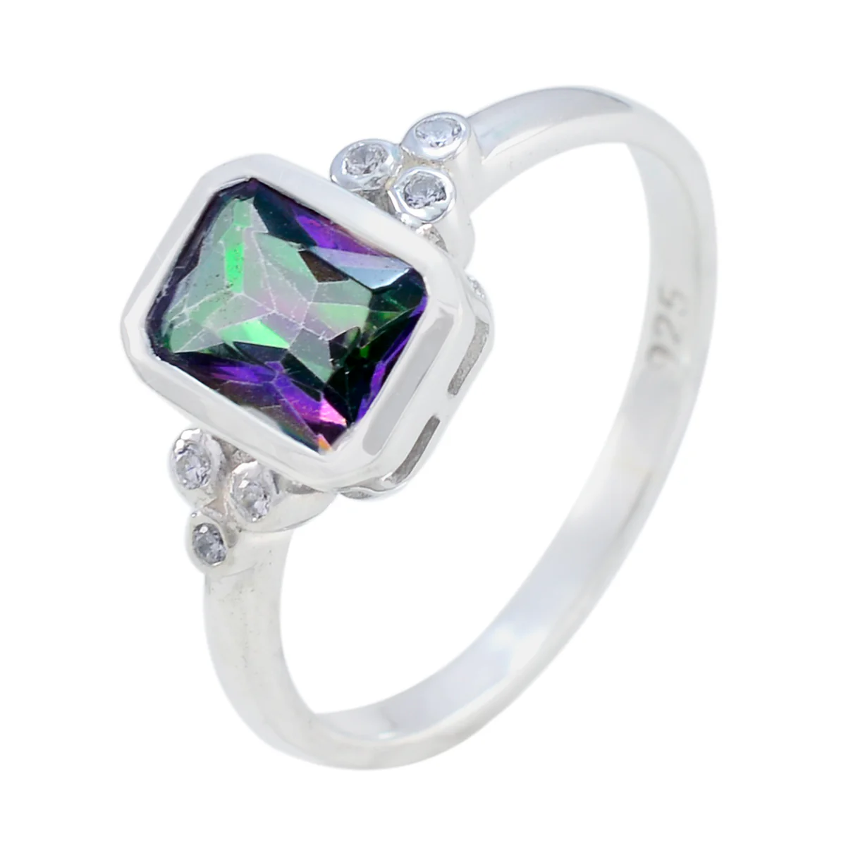 Mystic Quartz Halo Turkish 92.5 Silver multicolor Gemstone Dainty Feminine Ring Jewellery - Image 2