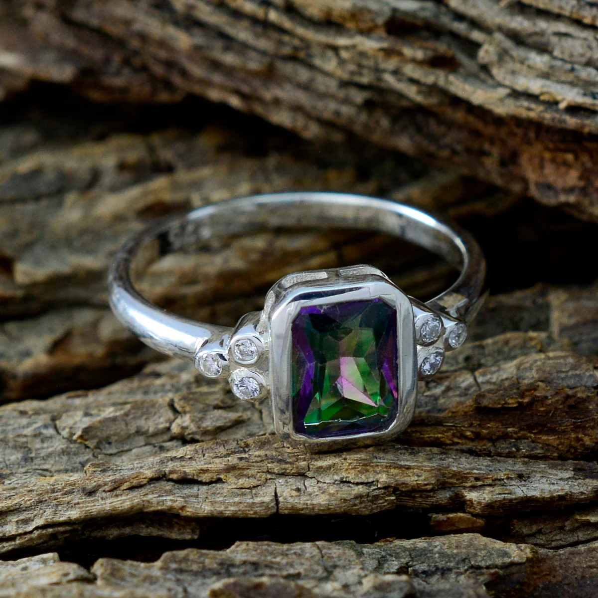 Mystic Quartz Halo Turkish 92.5 Silver multicolor Gemstone Dainty Feminine Ring Jewellery - Image 3