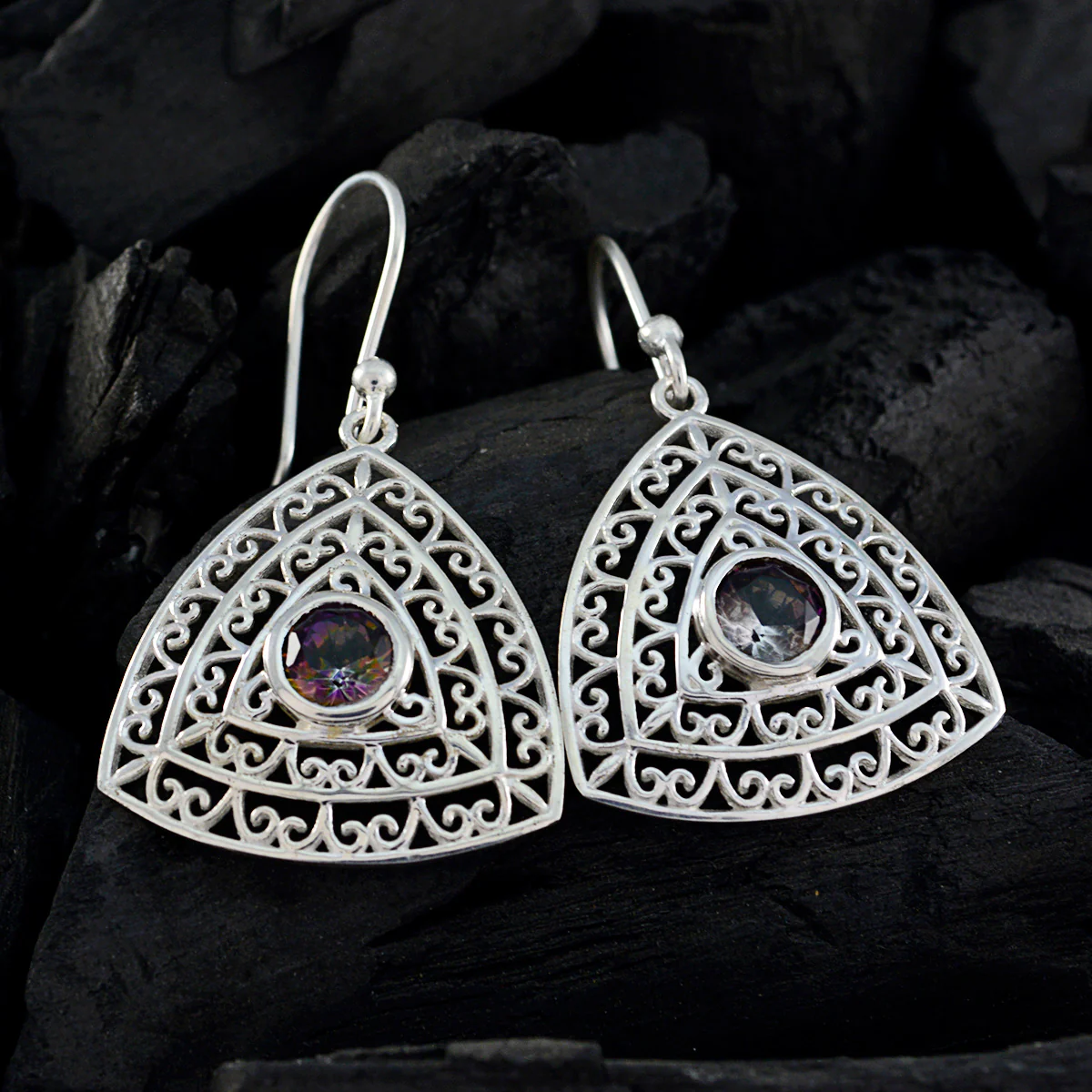 Mystic Quartz Middle Eastern Constanza Solitaire Dangle multicolor 925 Sterling Silver Earring - Image 2