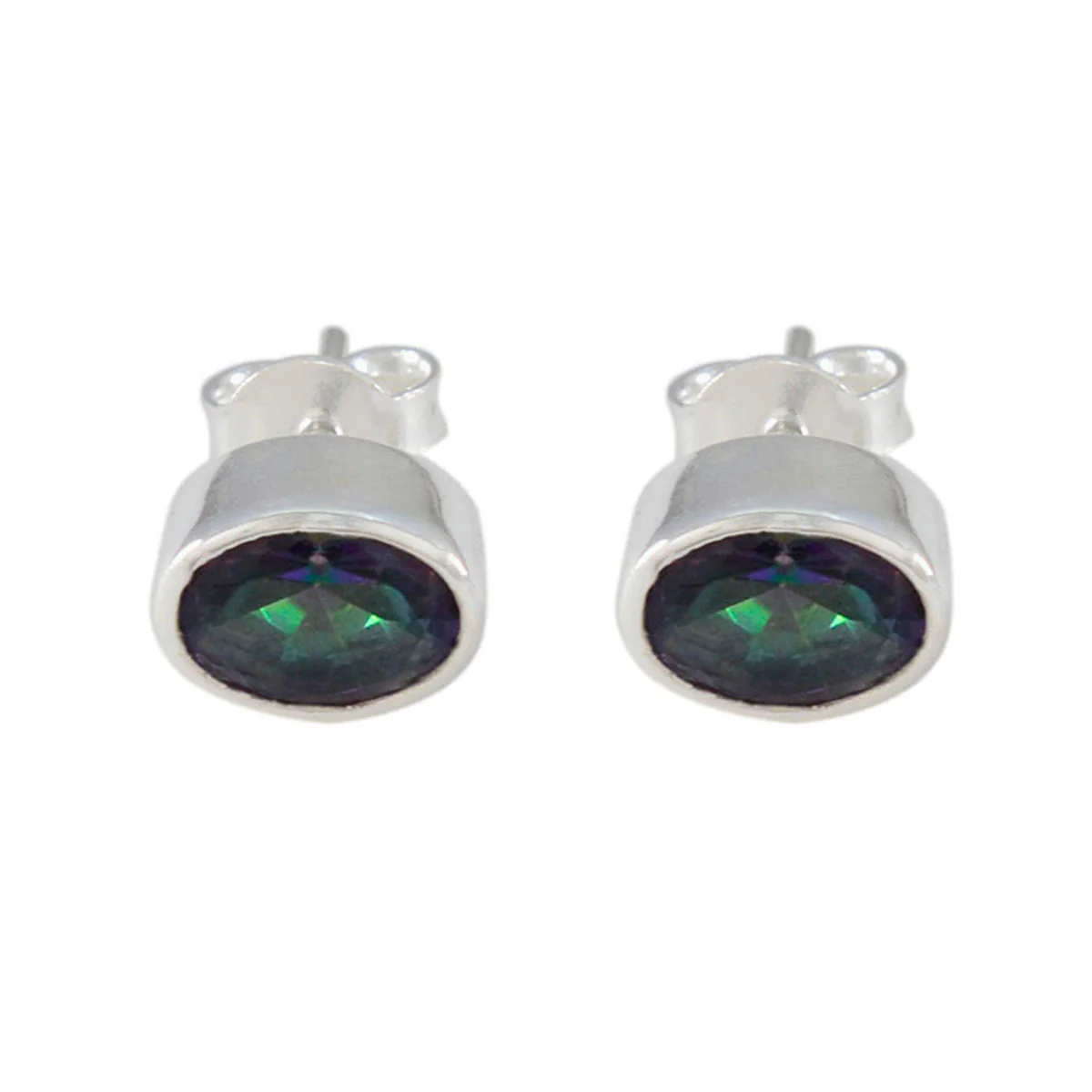 Mystic Quartz Middle Eastern Lucia Solitaire Stud multicolor Sterling Silver Earring