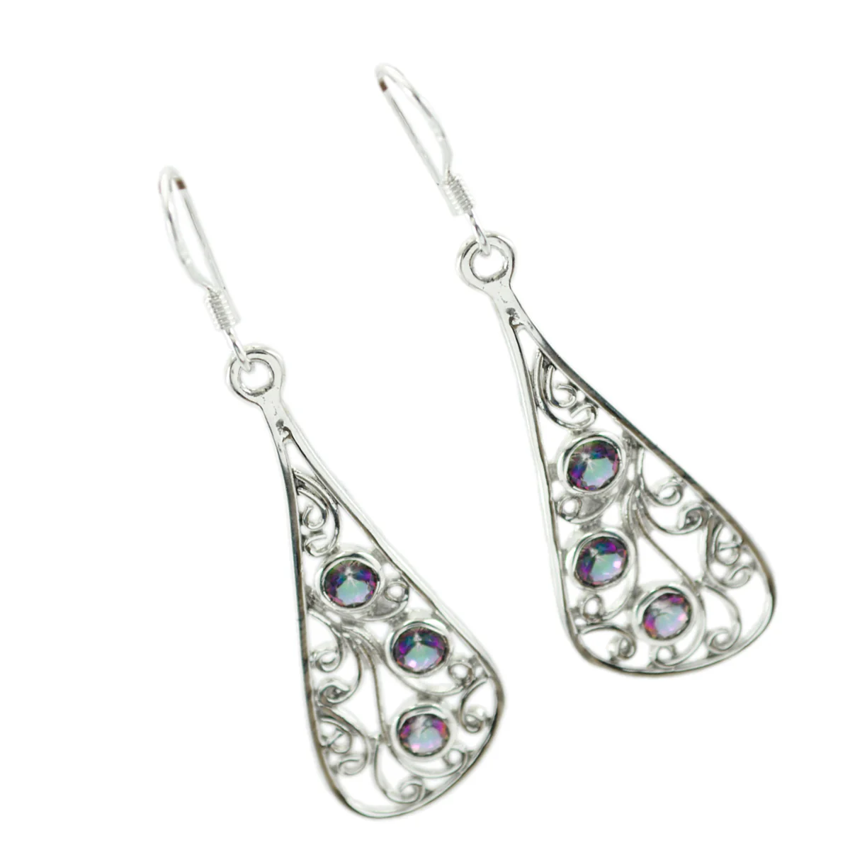 Mystic Quartz Middle Eastern Rosa multiple Dangle multicolor 925 Silver Earring - Image 3