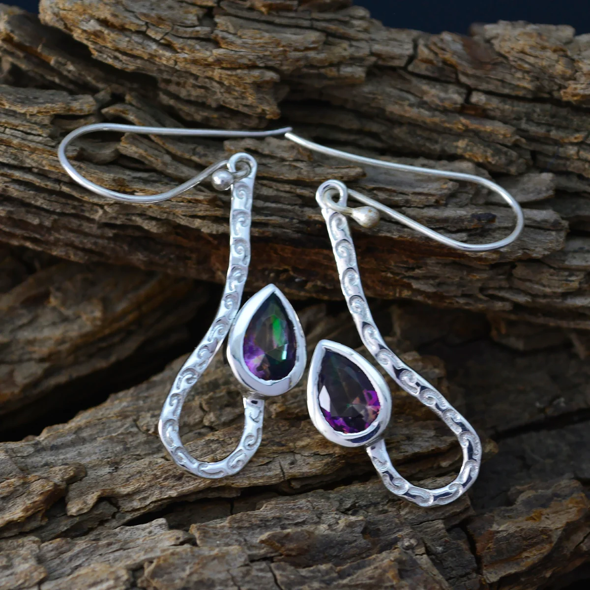 Mystic Quartz Moroccan Ivana Solitaire Dangle multicolor Silver Earring - Image 3