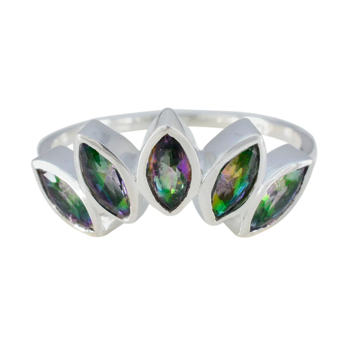 Mystic Quartz Penta Korean 925 Sterling Silver multicolor Gems Delicate crown Ring Jewellery - Image 2