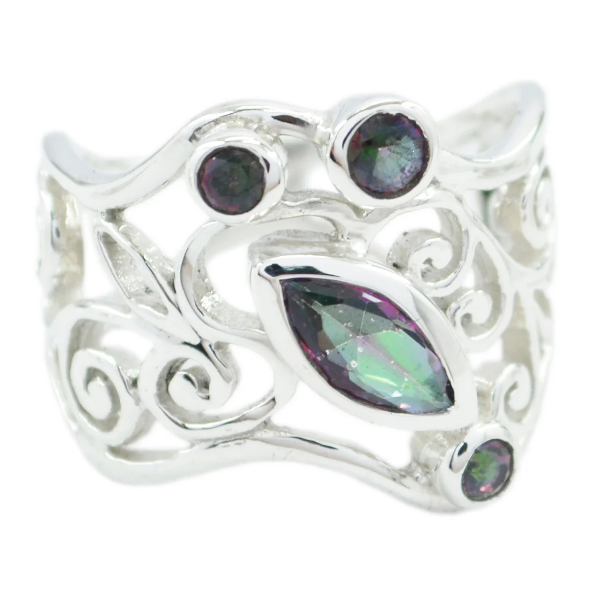 Mystic Quartz quarter Australian 92.5 Silver multicolor Gems Essential Filigree Ring Jewellery