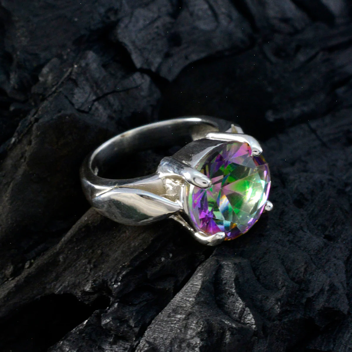 Mystic Quartz Solitaire African 92.5 Silver multicolor Gemstones Essential Luxurious Ring Jewelry - Image 5