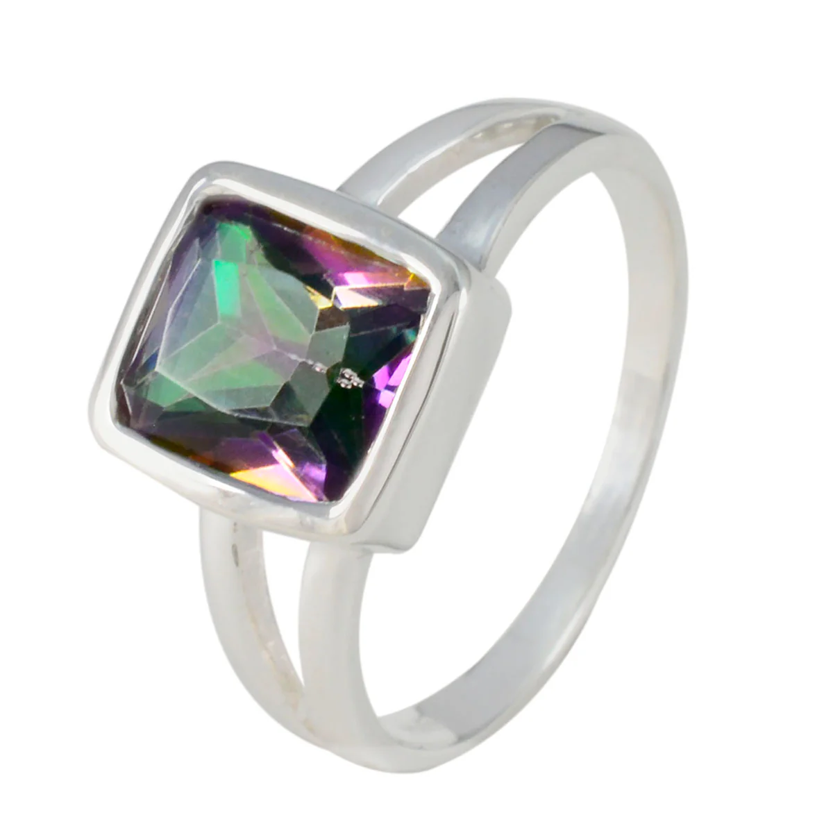 Mystic Quartz Solitaire African 92.5 Silver multicolor Gemstones Slim Modern Ring Jewellery - Image 2