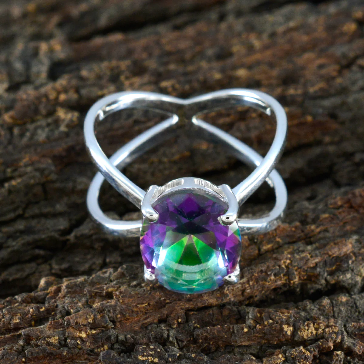 Mystic Quartz Solitaire African Silver multicolor Gemstones Tiny Boho Ring Jewelry - Image 3