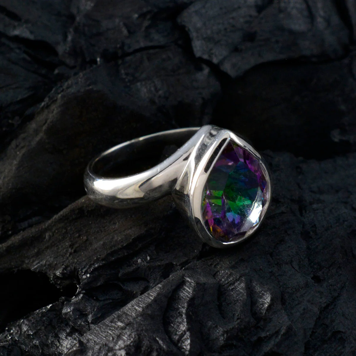 Mystic Quartz Solitaire Egyptian 92.5 Silver multicolor Gemstones Classic propsel Ring Jewellery - Image 4