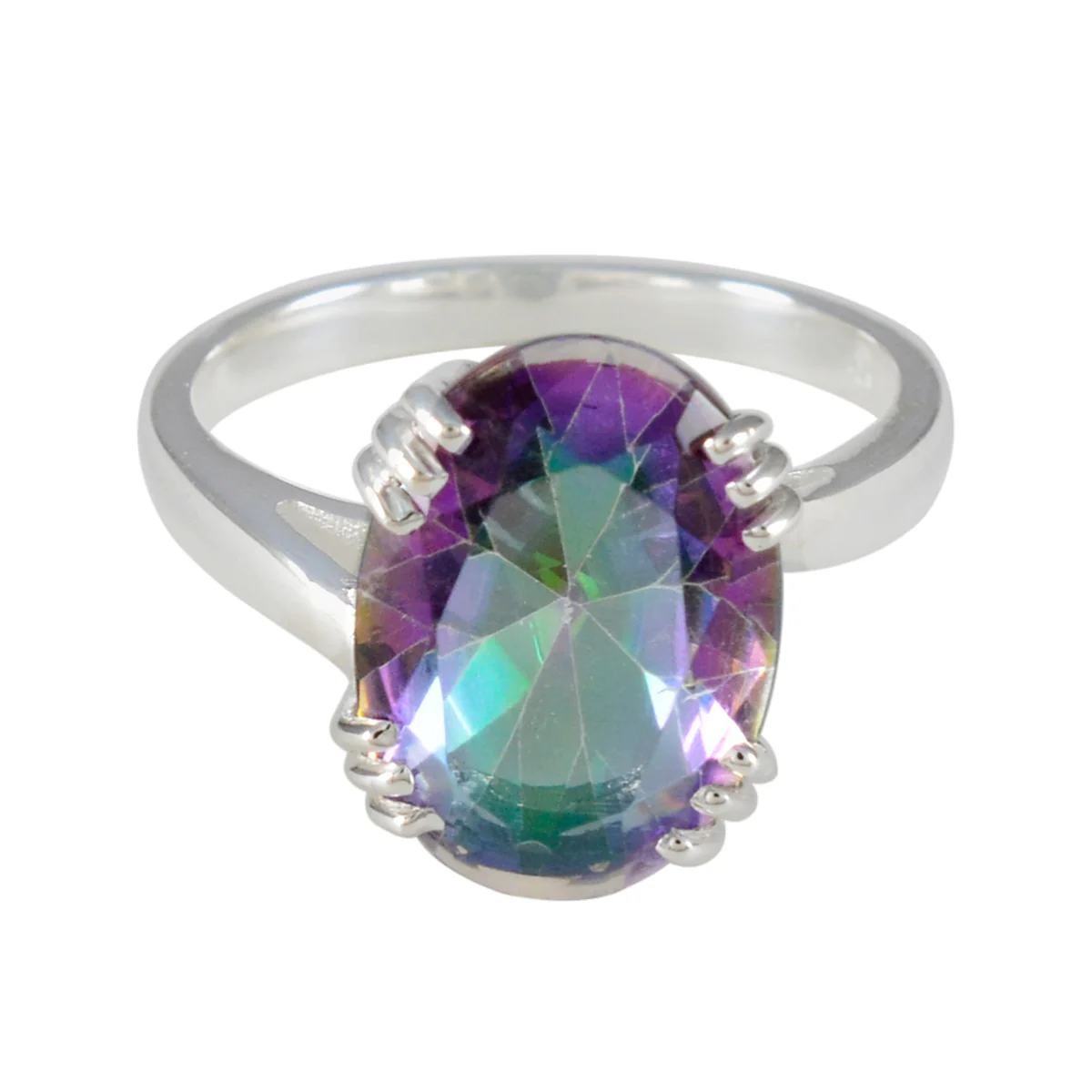 Mystic Quartz Solitaire Egyptian 925 Sterling Silver multicolor Gems Tiny Contemporary Ring Jewellery