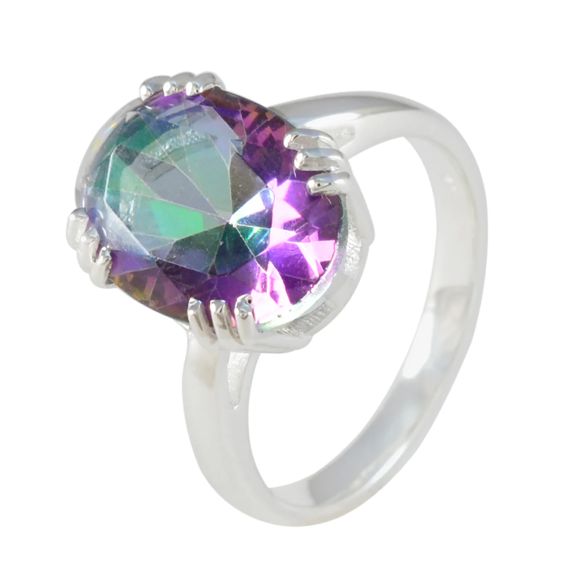 Mystic Quartz Solitaire Egyptian 925 Sterling Silver multicolor Gems Tiny Contemporary Ring Jewellery - Image 2