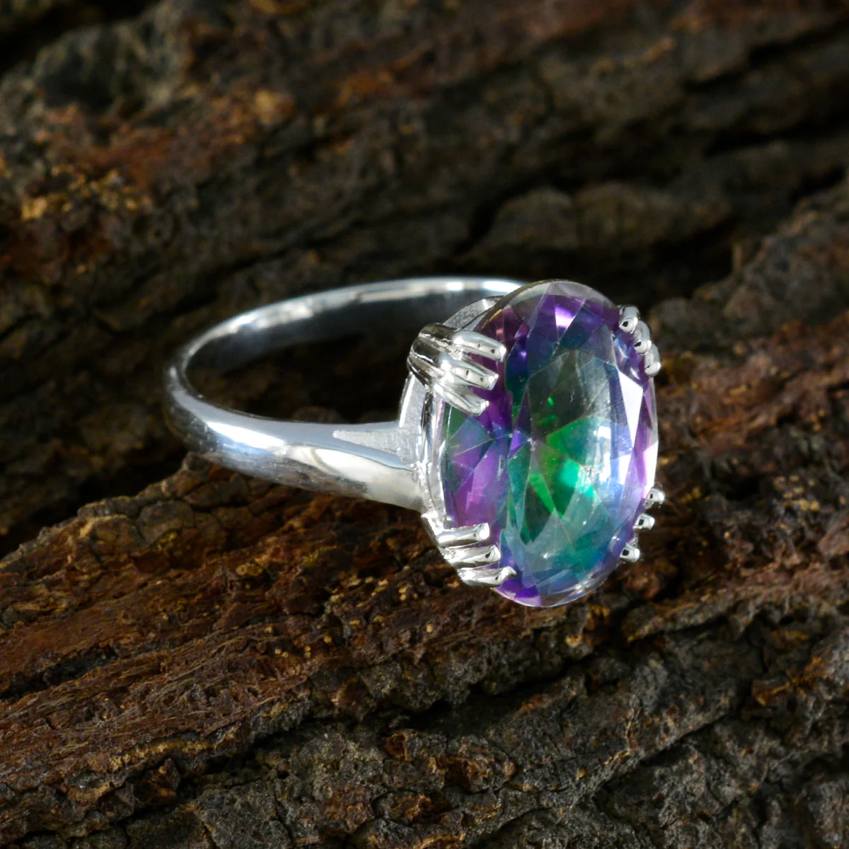 Mystic Quartz Solitaire Egyptian 925 Sterling Silver multicolor Gems Tiny Contemporary Ring Jewellery - Image 3
