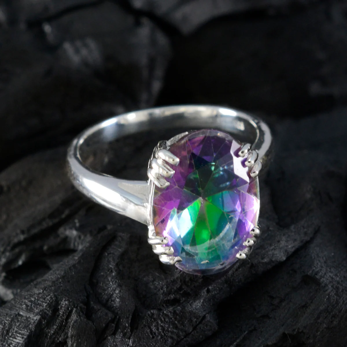 Mystic Quartz Solitaire Egyptian 925 Sterling Silver multicolor Gems Tiny Contemporary Ring Jewellery - Image 4