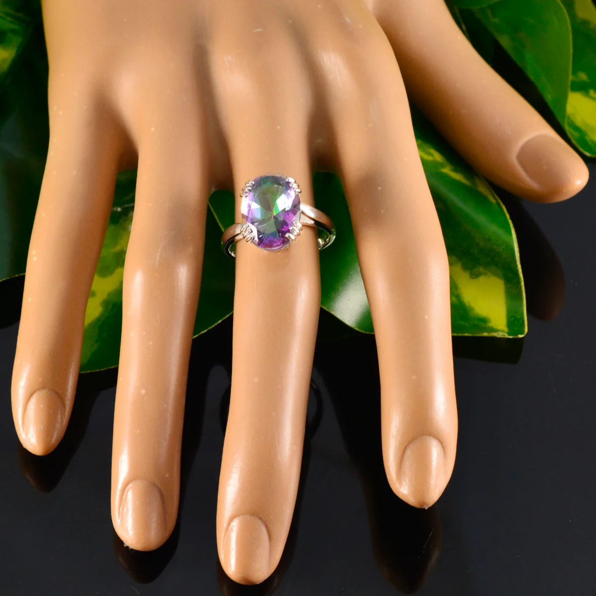 Mystic Quartz Solitaire Egyptian 925 Sterling Silver multicolor Gems Tiny Contemporary Ring Jewellery - Image 5
