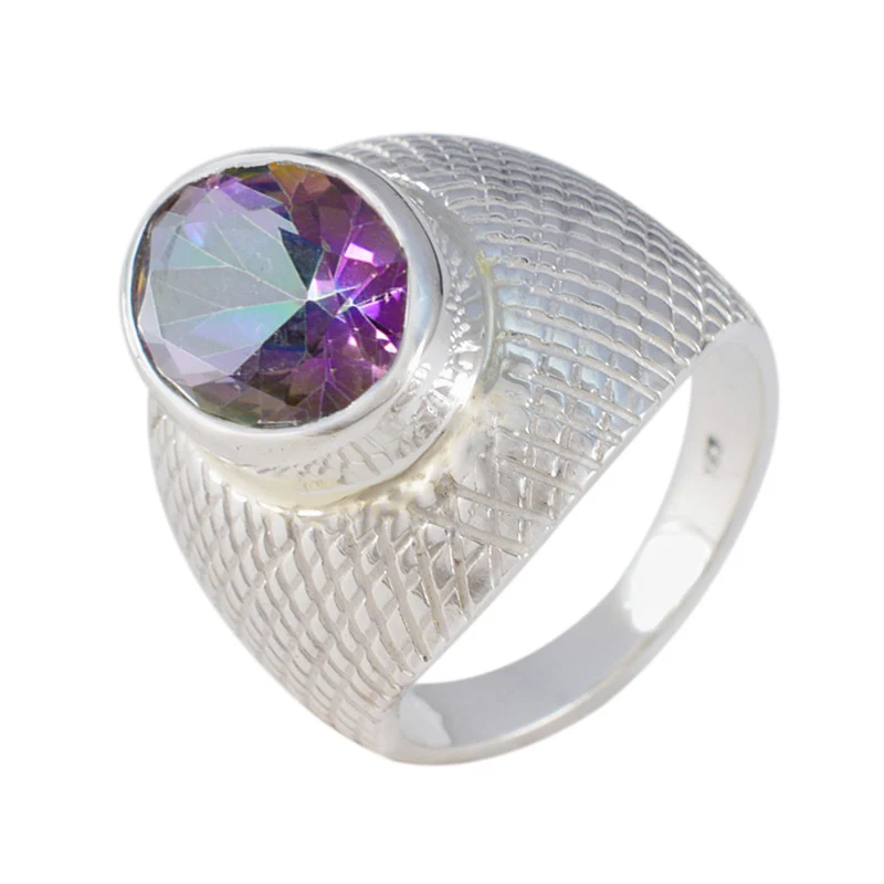 Mystic Quartz Solitaire German 92.5 Silver multicolor Gemstones Versatile engravings Ring Jewellery - Image 2