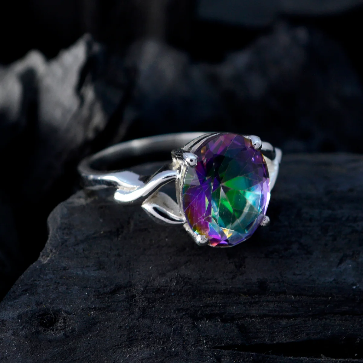 Mystic Quartz Solitaire German 925 Sterling Silver multicolor Gems Featherlight Artisan Ring Jewellery - Image 4