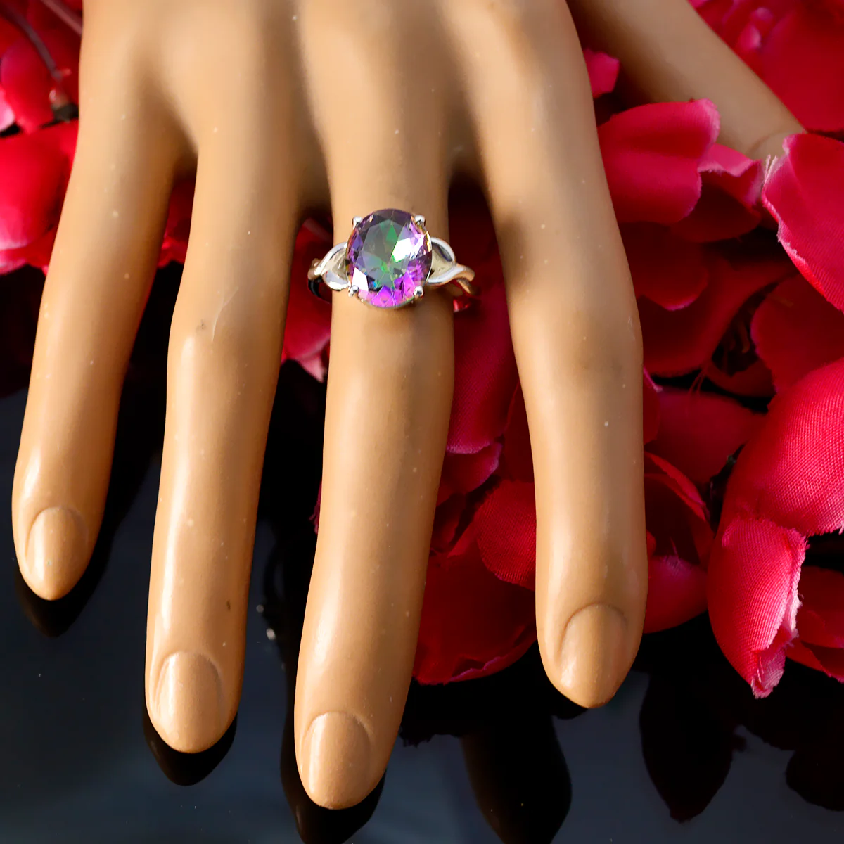 Mystic Quartz Solitaire German 925 Sterling Silver multicolor Gems Featherlight Artisan Ring Jewellery - Image 5