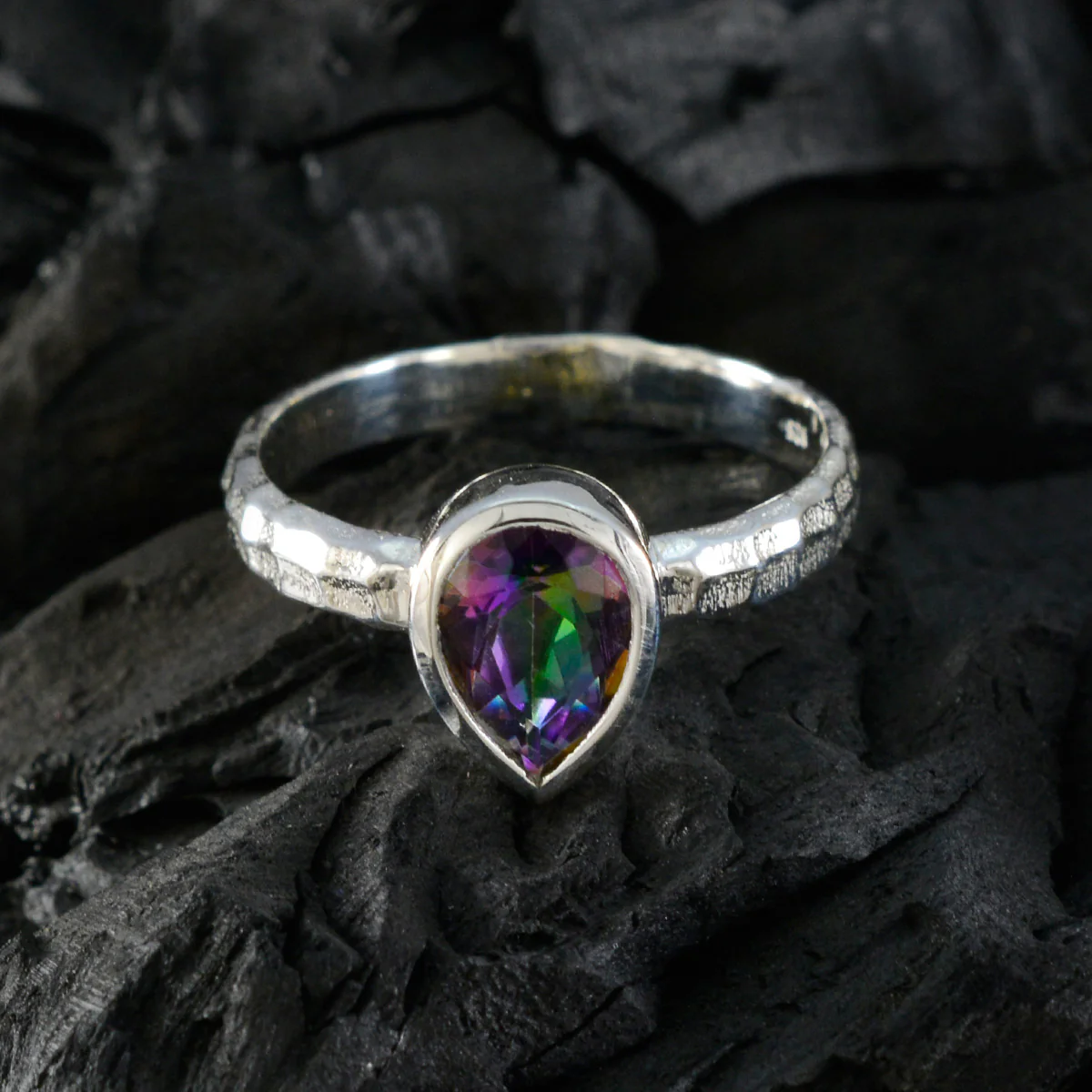 Mystic Quartz Solitaire German 925 Sterling Silver multicolor Gemstones Featherlight Sophisticated Ring Jewellery - Image 4