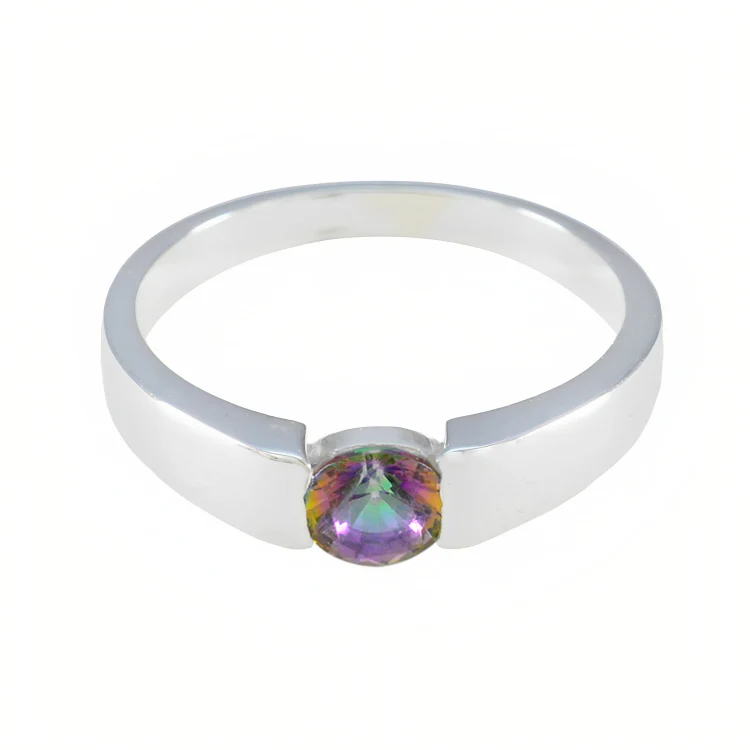 Mystic Quartz Solitaire German Sterling Silver multicolor Gems Slim Contemporary Ring Jewelry