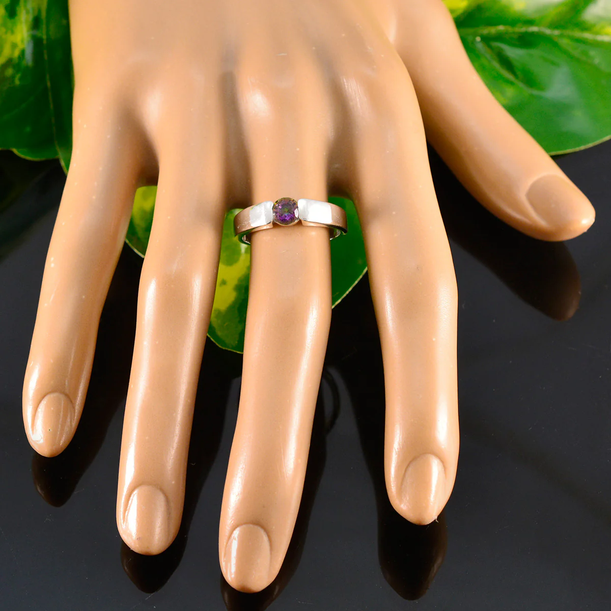 Mystic Quartz Solitaire German Sterling Silver multicolor Gems Slim Contemporary Ring Jewelry - Image 5