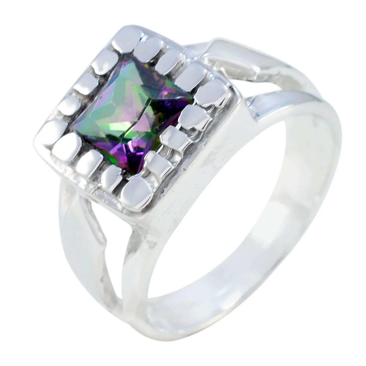 Mystic Quartz Solitaire German Sterling Silver multicolor Gemstone Versatile Contemporary Ring Jewellery - Image 2