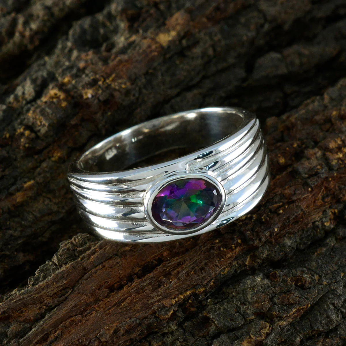 Mystic Quartz Solitaire Indian 92.5 Silver multicolor Gems Eye-catching Love Ring Jewellery - Image 3