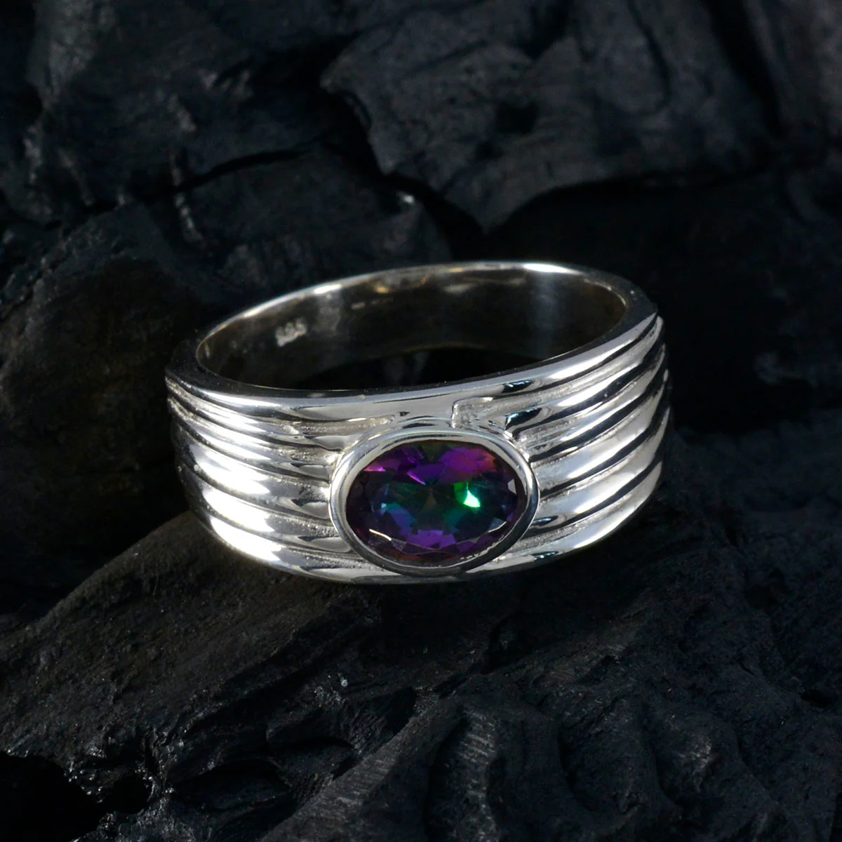 Mystic Quartz Solitaire Indian 92.5 Silver multicolor Gems Eye-catching Love Ring Jewellery - Image 4