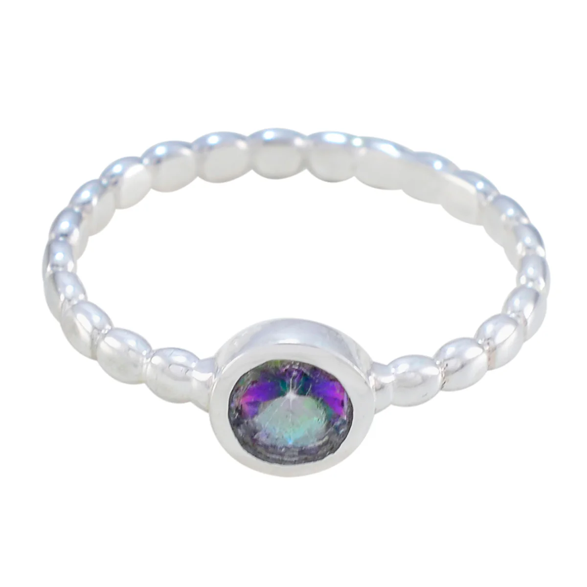 Mystic Quartz Solitaire Indian 92.5 Silver multicolor Gems Slim Glamorous Ring Jewelry