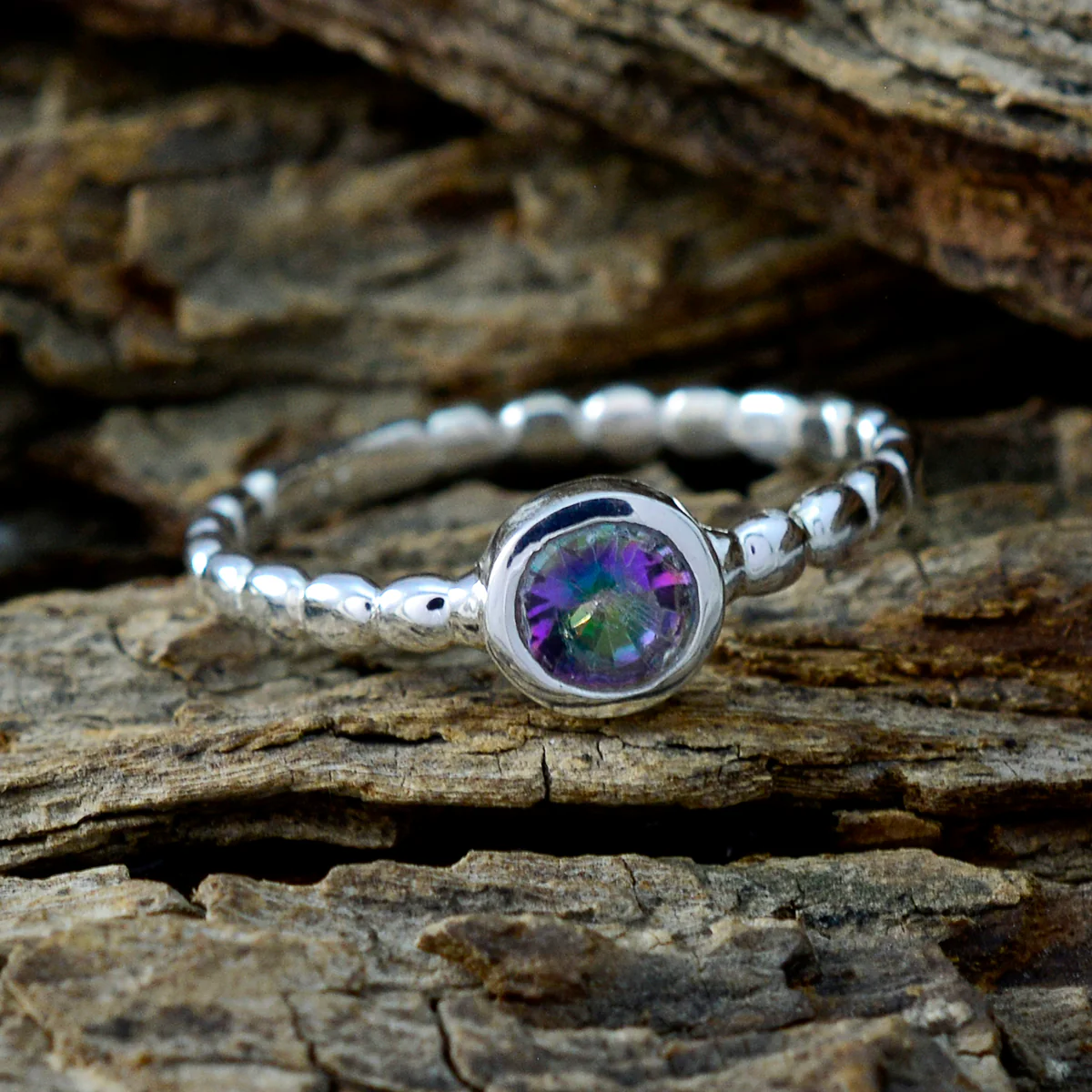 Mystic Quartz Solitaire Indian 92.5 Silver multicolor Gems Slim Glamorous Ring Jewelry - Image 3