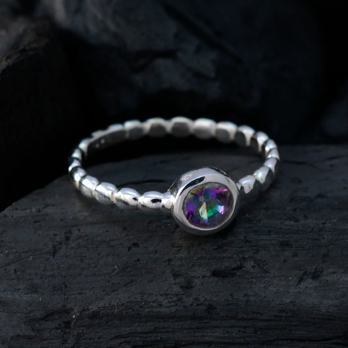 Mystic Quartz Solitaire Indian 92.5 Silver multicolor Gems Slim Glamorous Ring Jewelry - Image 4