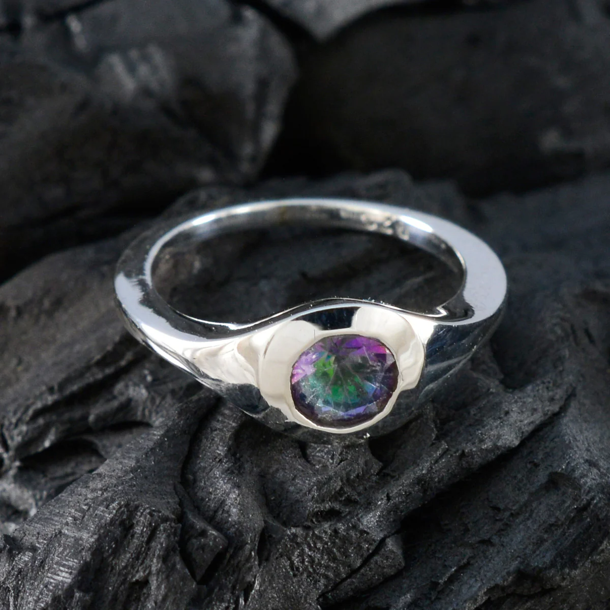 Mystic Quartz Solitaire Indian 92.5 Silver multicolor Gemstones Featherlight Abstract Ring Jewelry - Image 4
