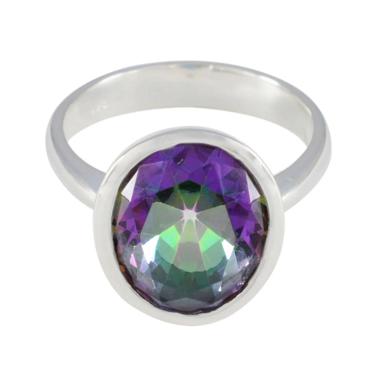 Mystic Quartz Solitaire Indian 925 Silver multicolor Gems Minimal Ethnic Ring Jewelry