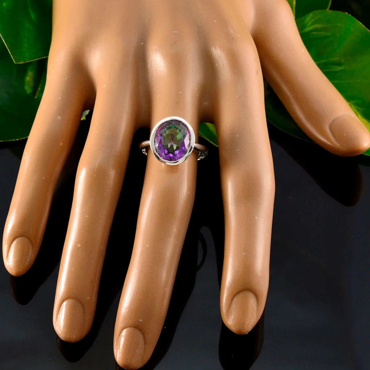 Mystic Quartz Solitaire Indian 925 Silver multicolor Gems Minimal Ethnic Ring Jewelry - Image 5