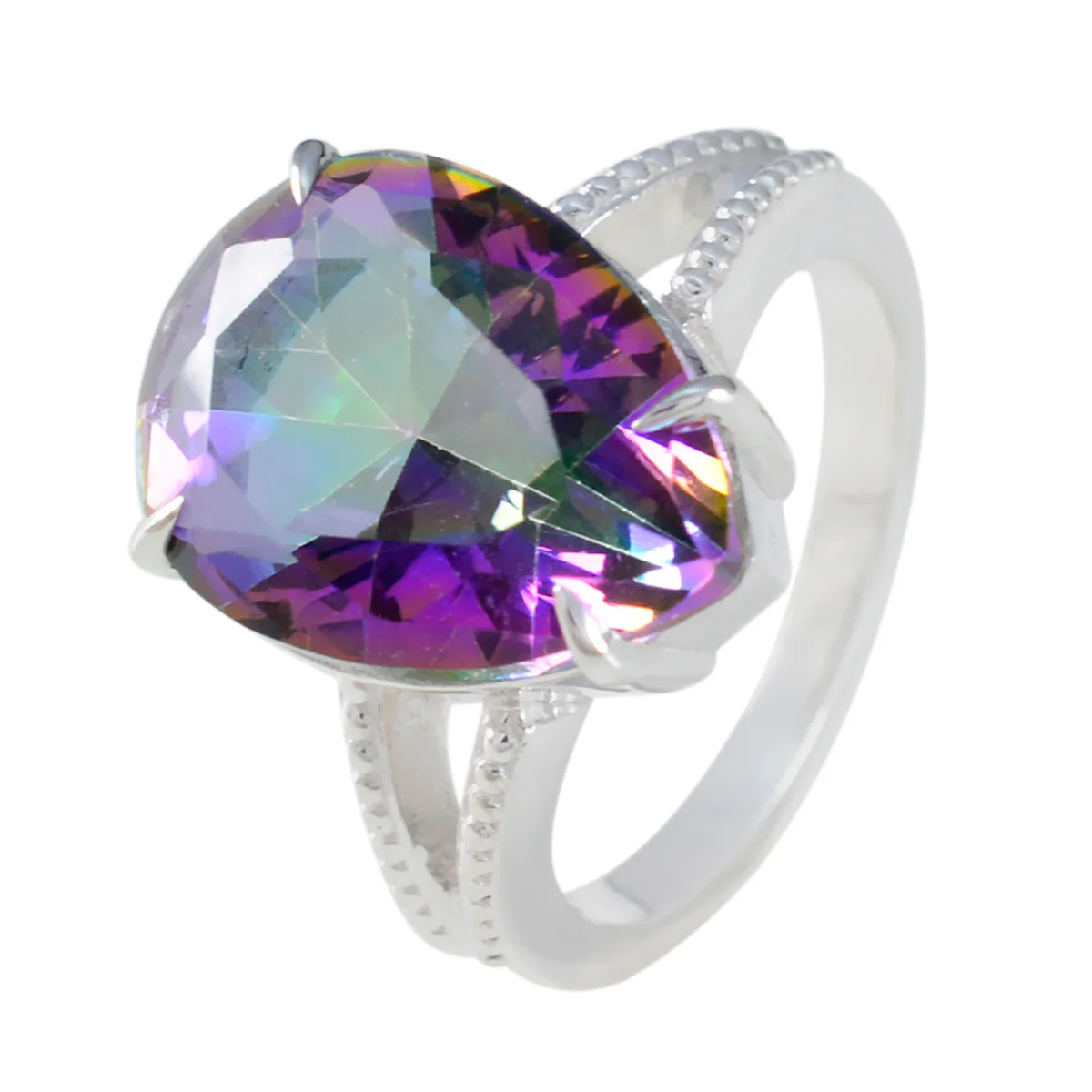 Mystic Quartz Solitaire Indian 925 Sterling Silver multicolor Gemstone Eye-catching Heart Ring Jewelry - Image 2