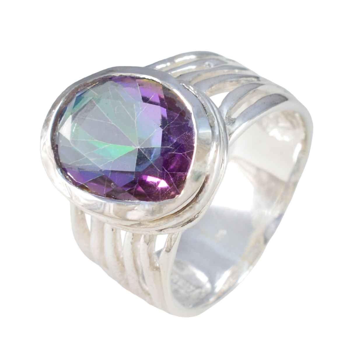 Mystic Quartz Solitaire Italian Silver multicolor Gems Statement Armor Ring Jewellery - Image 2