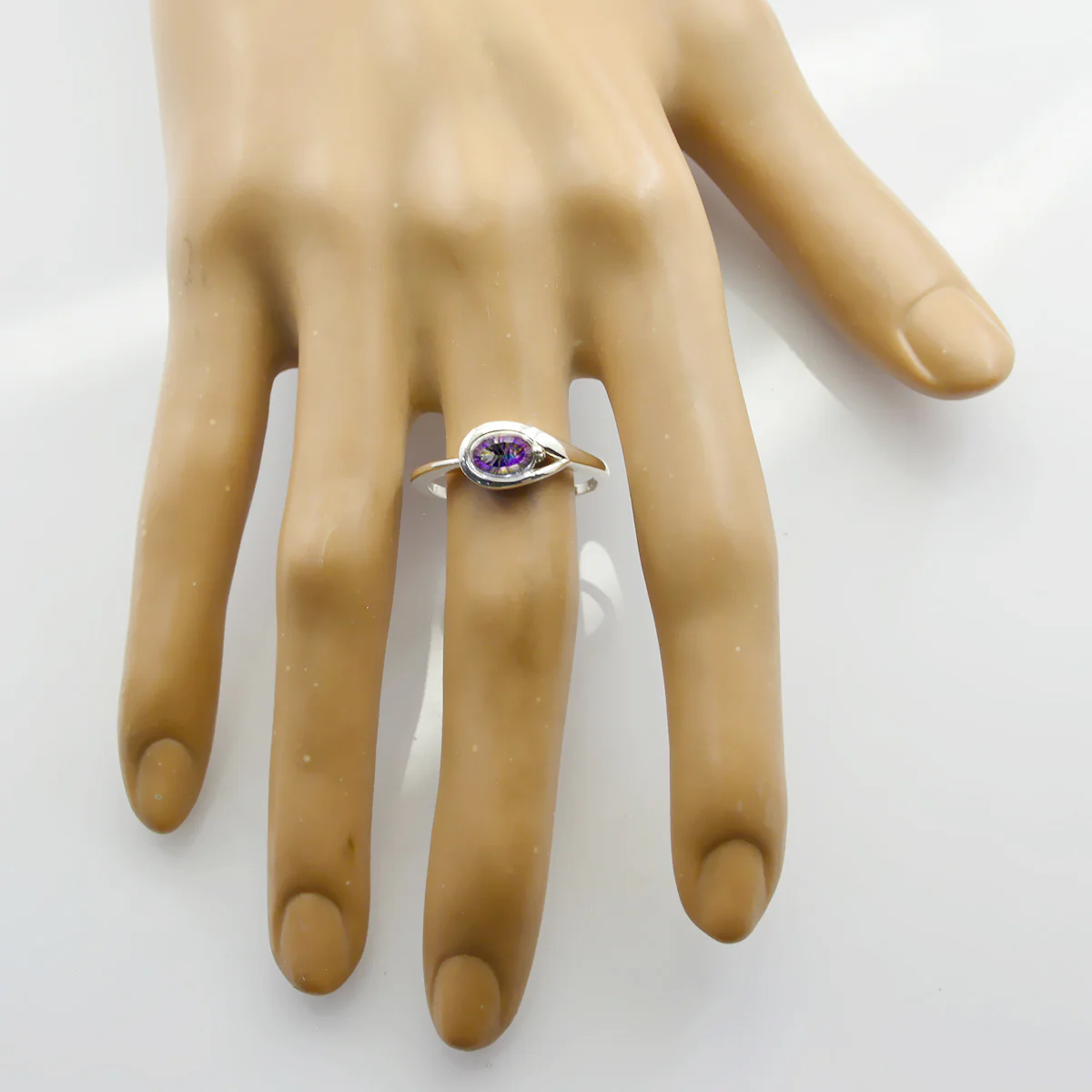 Mystic Quartz Solitaire Japanese 92.5 Silver multicolor Gems Delicate Glamorous Ring Jewellery - Image 2