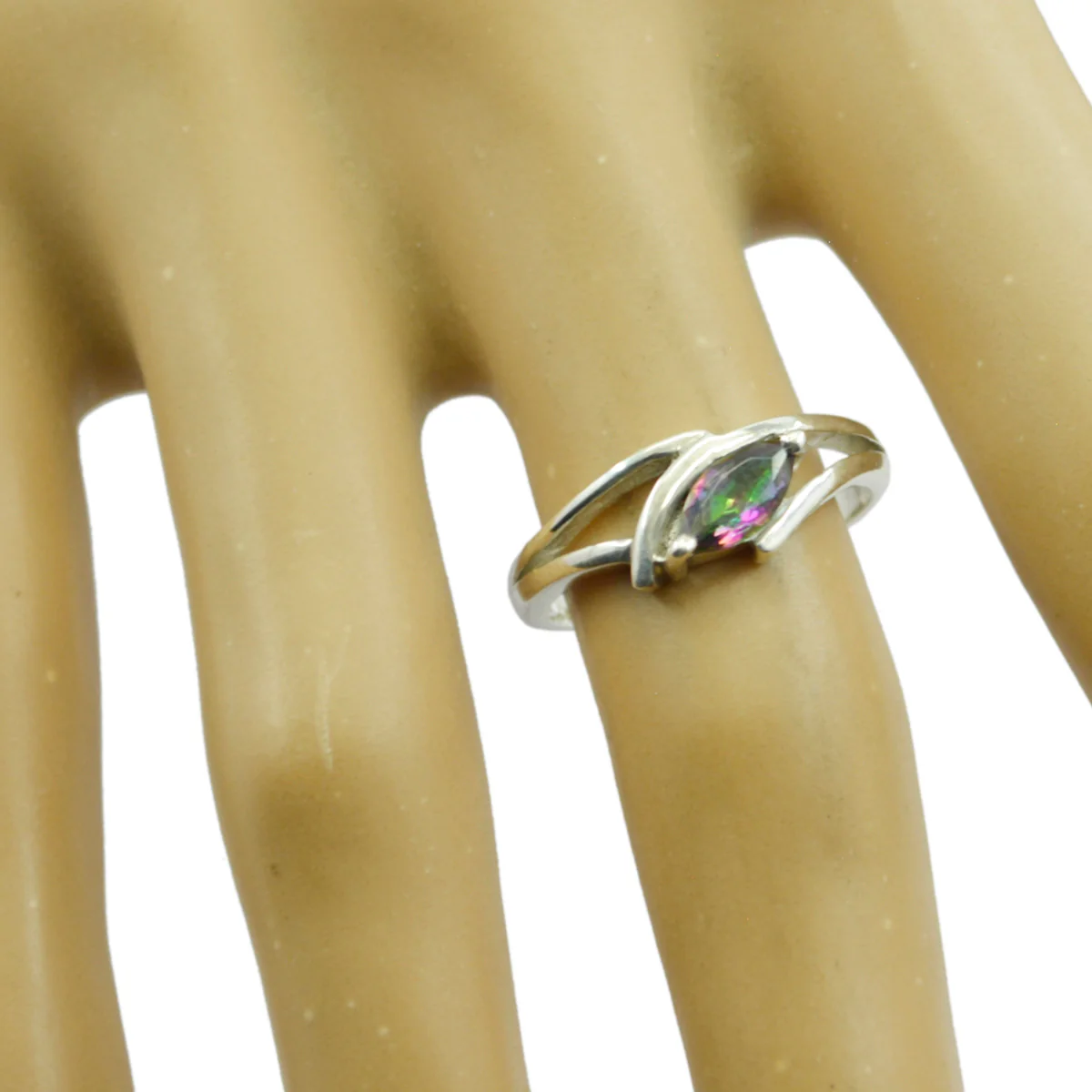 Mystic Quartz Solitaire Japanese 925 Silver multicolor Gemstones Dainty Contemporary Ring Jewelry - Image 2