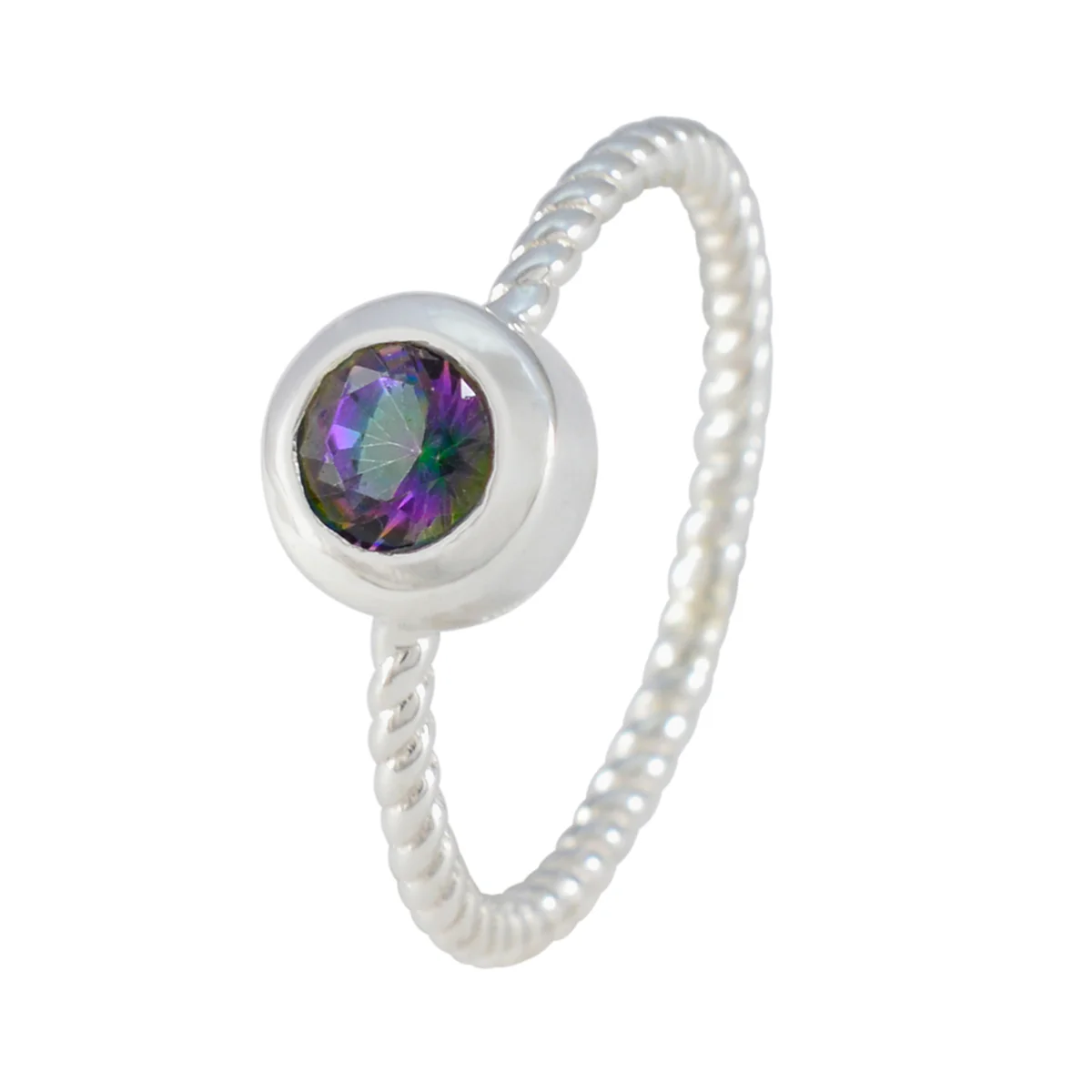 Mystic Quartz Solitaire Japanese Sterling Silver multicolor Gemstones Delicate Luxurious Ring Jewelry - Image 2