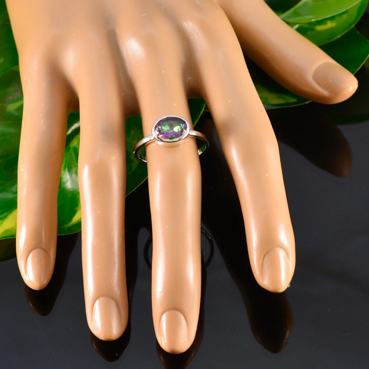 Mystic Quartz Solitaire Korean Silver multicolor Gems Dainty Modern Ring Jewellery - Image 5