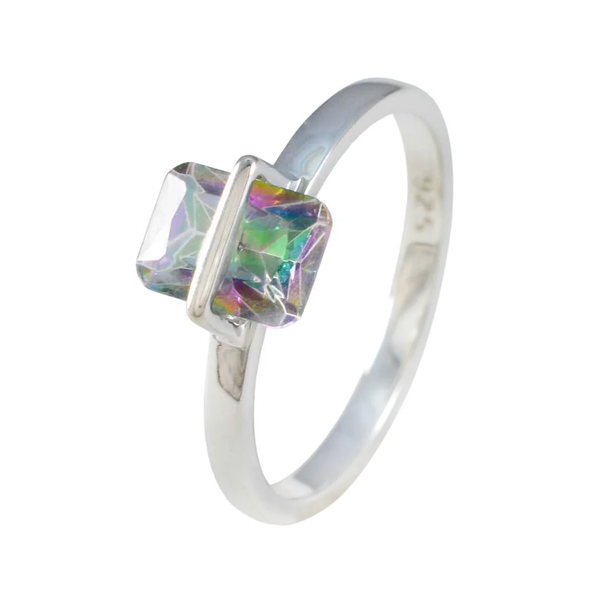 Mystic Quartz Solitaire Korean Silver multicolor Gemstones Dainty Artisan Ring Jewellery - Image 2