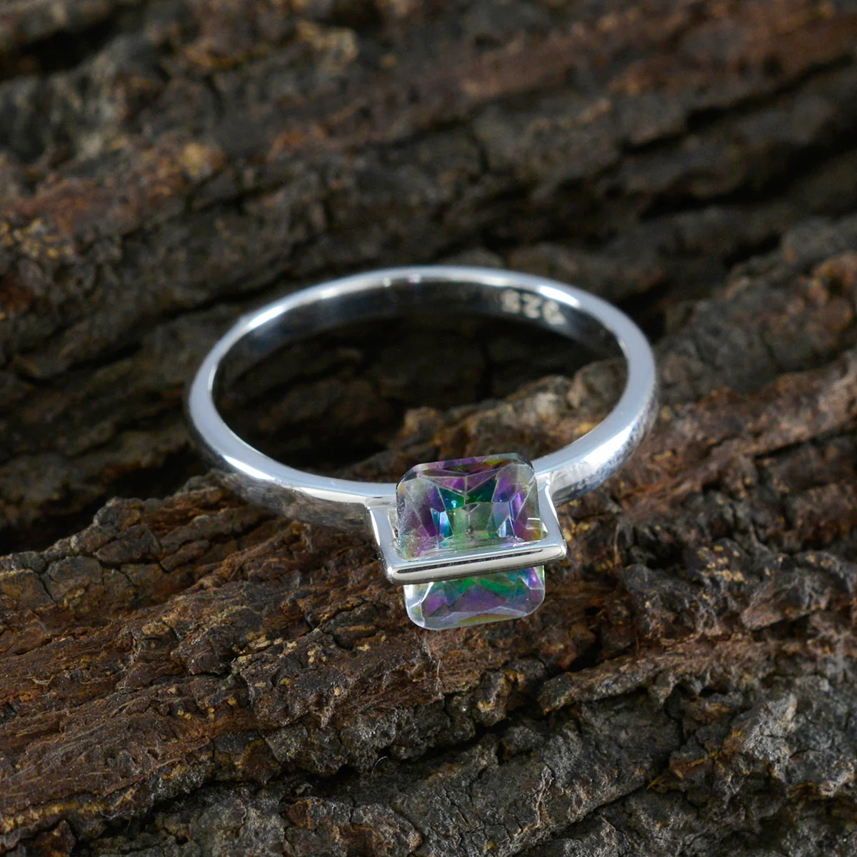 Mystic Quartz Solitaire Korean Silver multicolor Gemstones Dainty Artisan Ring Jewellery - Image 3