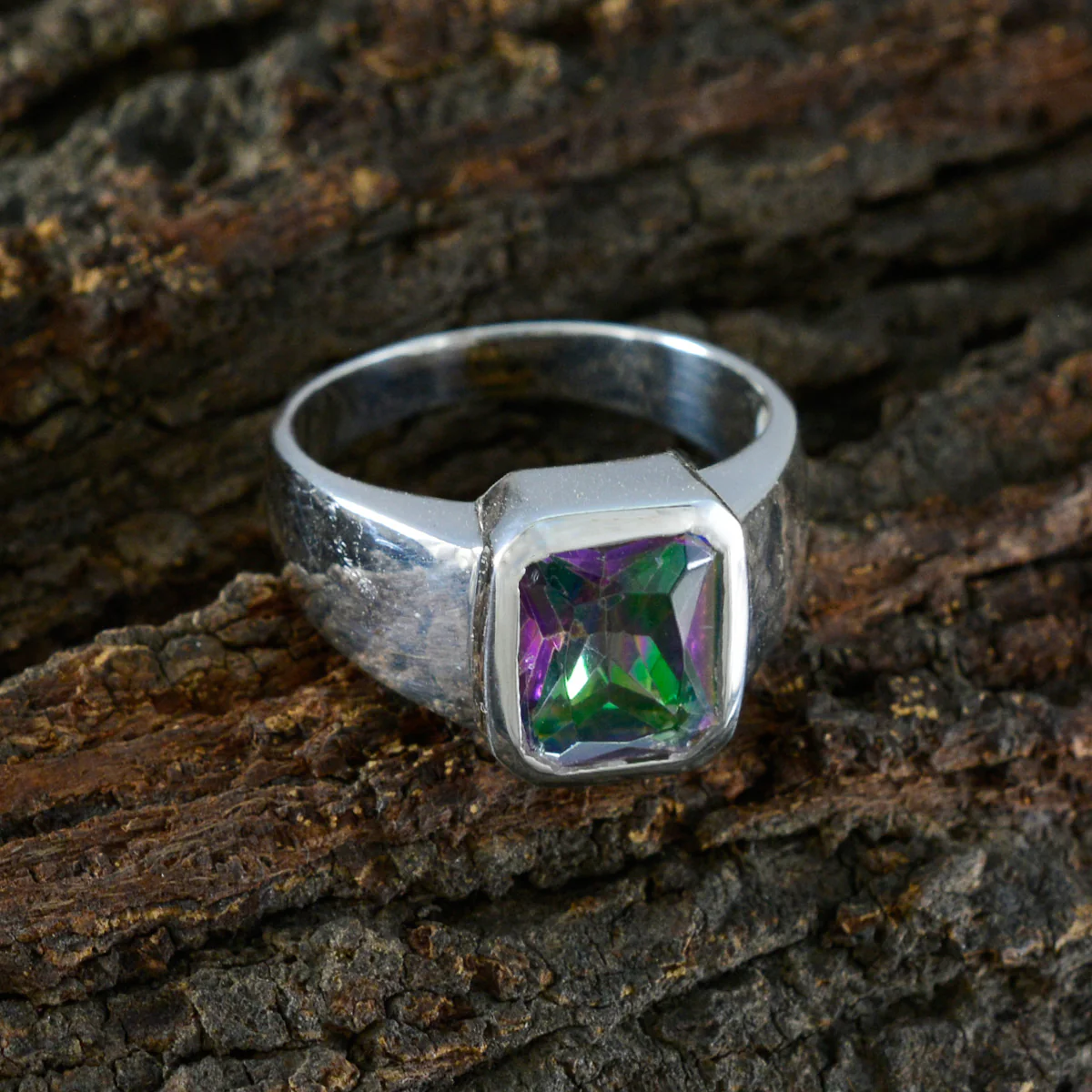 Mystic Quartz Solitaire Moroccan 925 Silver multicolor Gemstones Eye-catching Abstract Ring Jewelry - Image 3