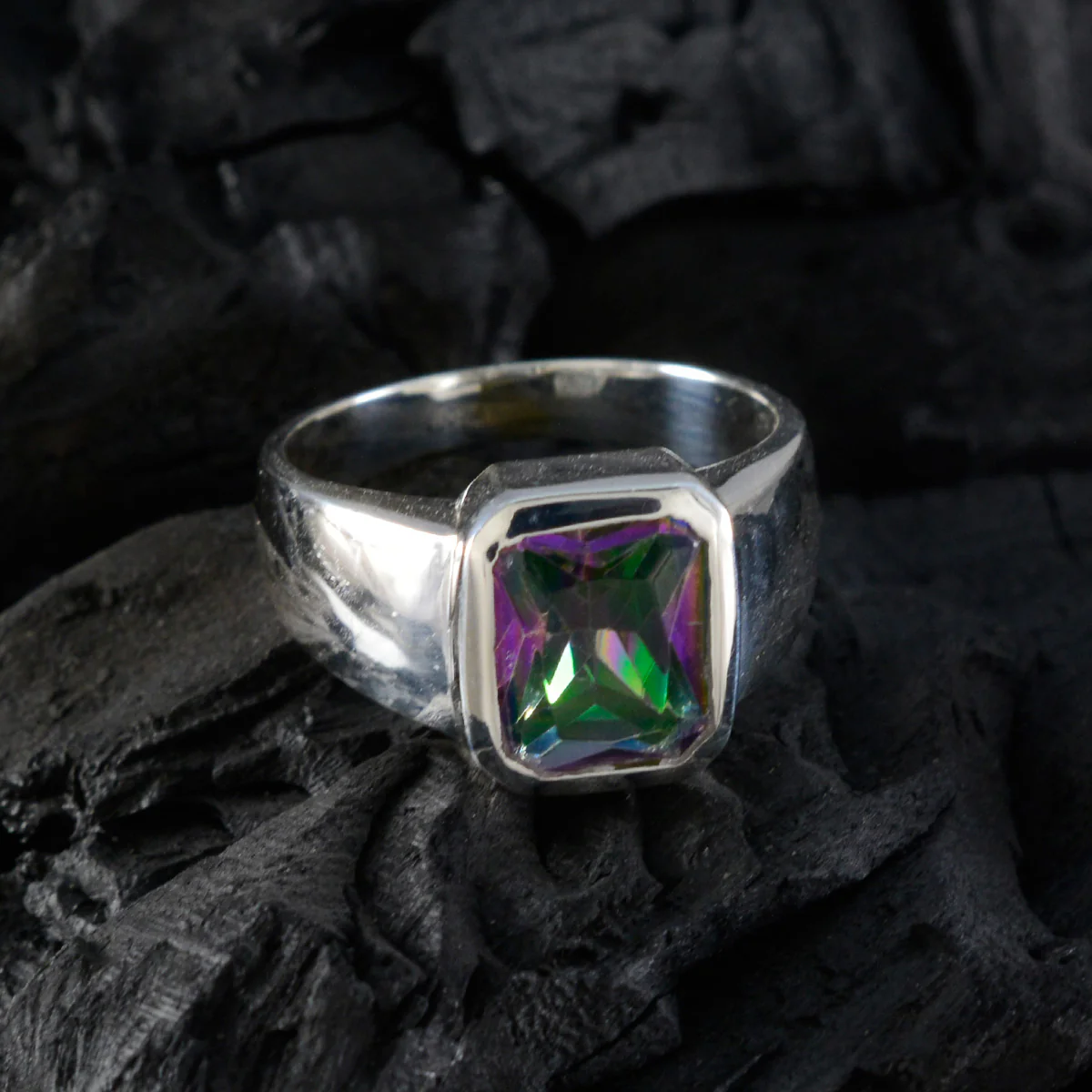 Mystic Quartz Solitaire Moroccan 925 Silver multicolor Gemstones Eye-catching Abstract Ring Jewelry - Image 4