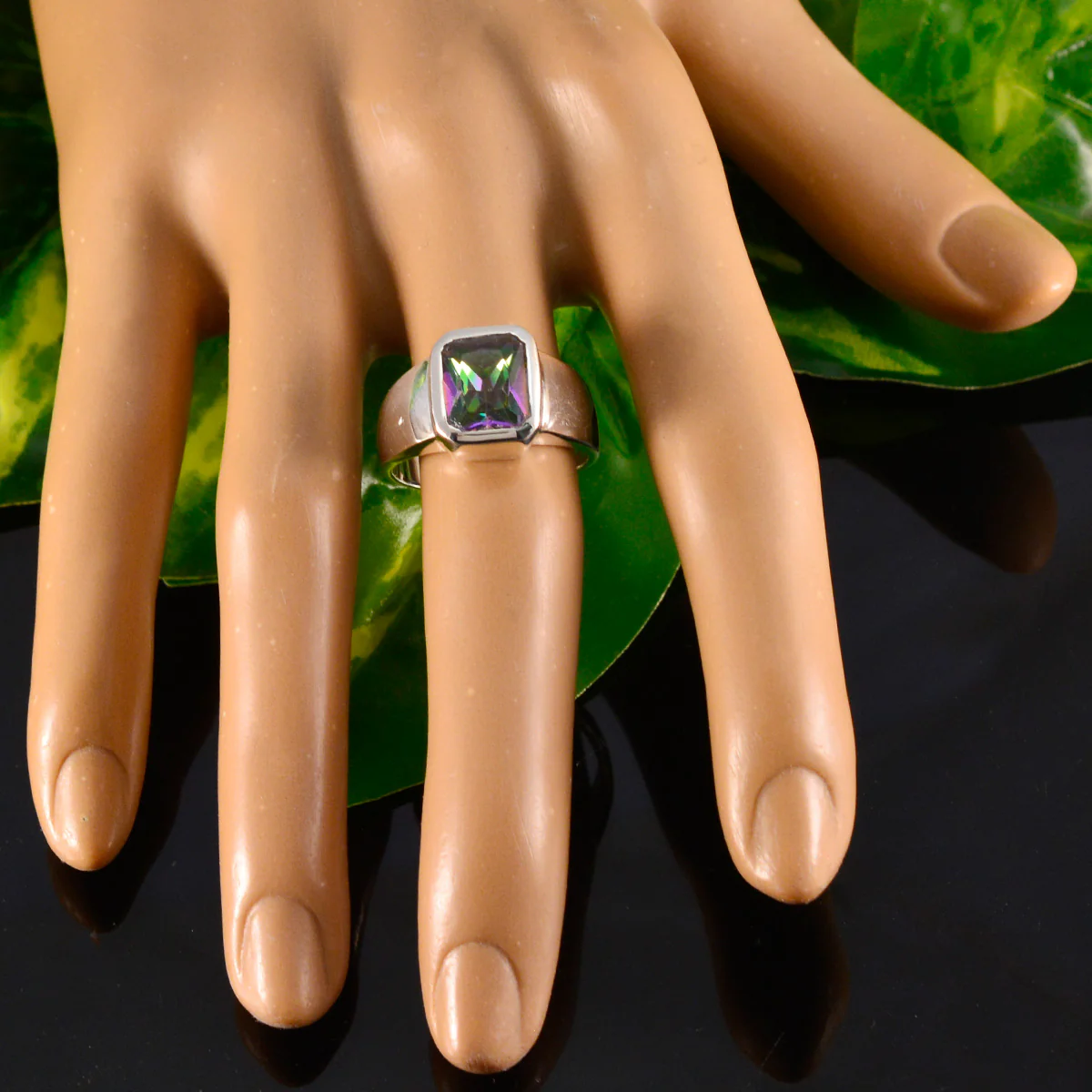Mystic Quartz Solitaire Moroccan 925 Silver multicolor Gemstones Eye-catching Abstract Ring Jewelry - Image 5