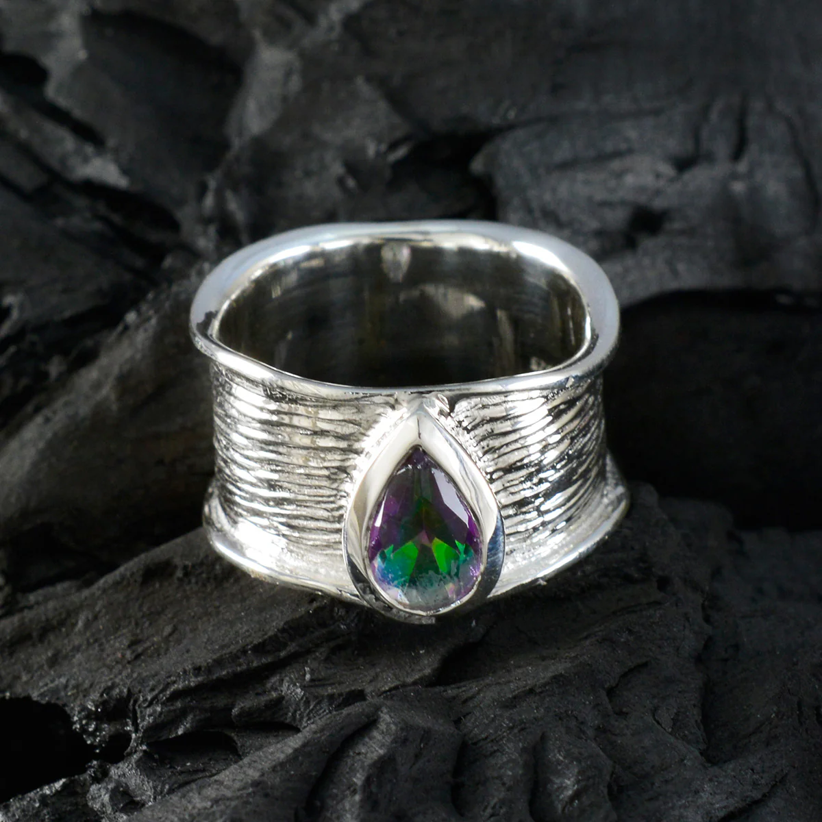 Mystic Quartz Solitaire Russian Silver multicolor Gemstones Versatile Victorian Band Jewellery - Image 4