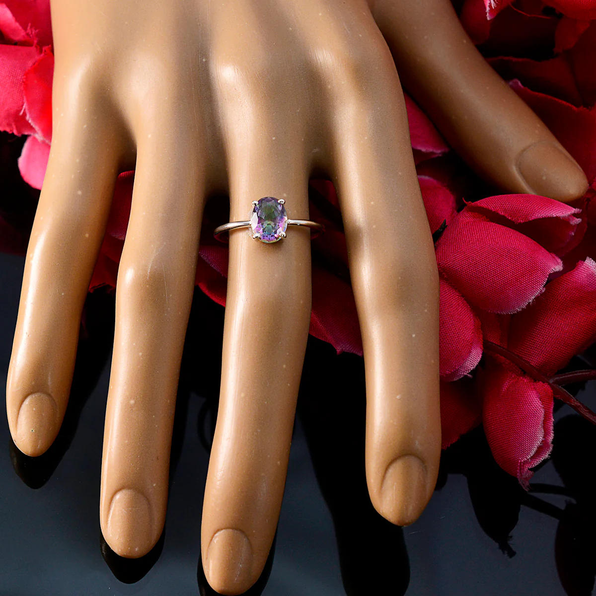 Mystic Quartz Solitaire Turkish 92.5 Silver multicolor Gems Elegant Luxurious Ring Jewelry - Image 5