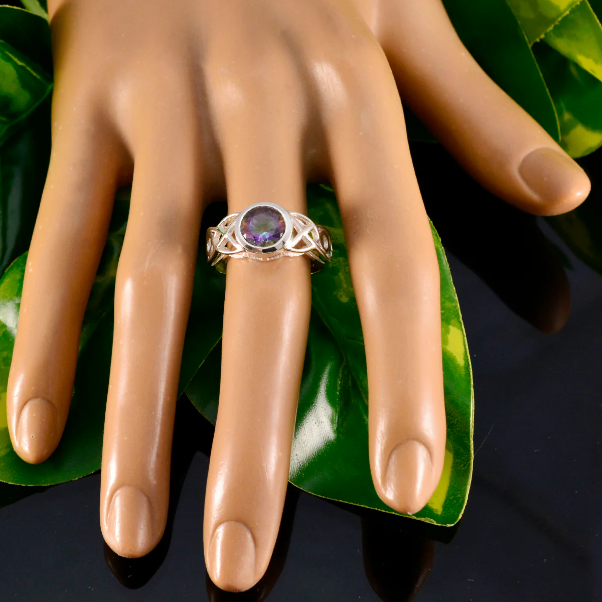 Mystic Quartz Solitaire Turkish 92.5 Silver multicolor Gemstone Dainty Fairytale Ring Jewellery - Image 5