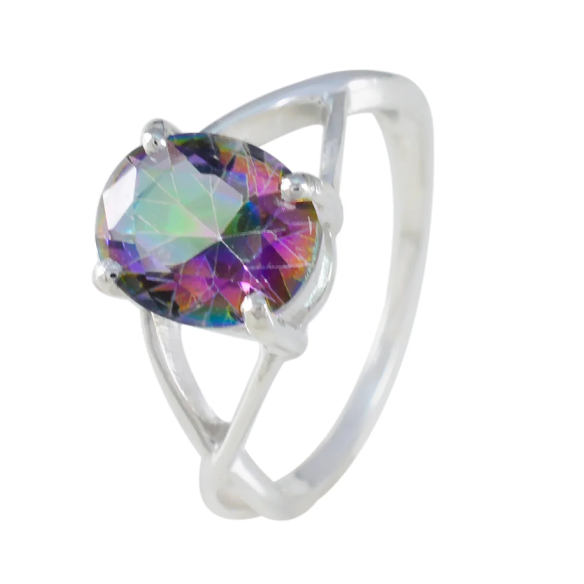 Mystic Quartz Solitaire Turkish 925 Sterling Silver multicolor Gemstone Dainty Trendy Ring Jewellery - Image 3